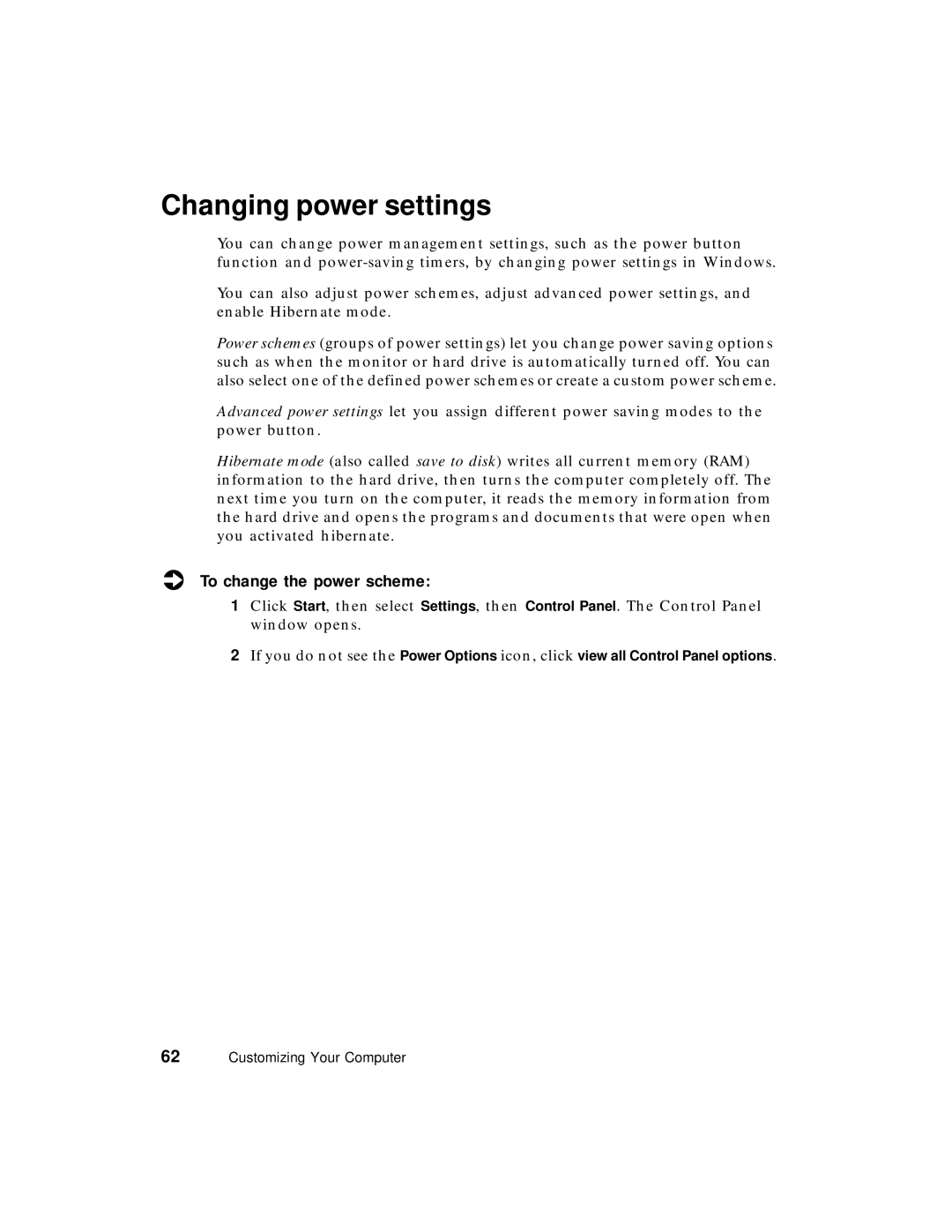 Gateway PC manual Changing power settings, To change the power scheme 