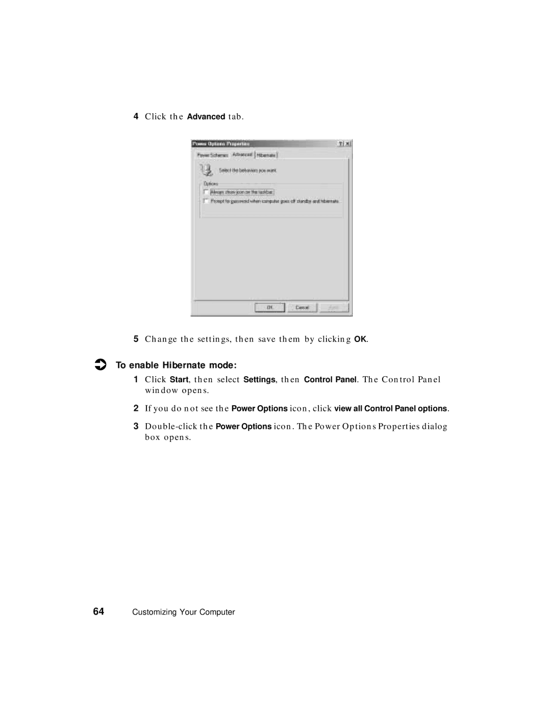 Gateway PC manual To enable Hibernate mode 