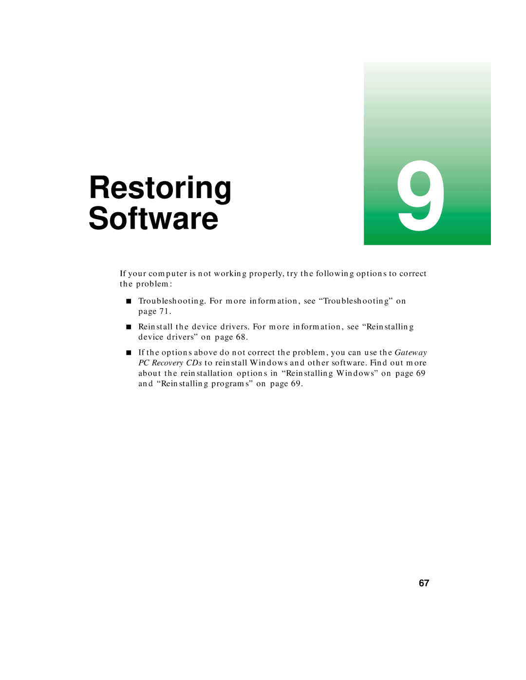 Gateway PC manual Restoring9 Software 