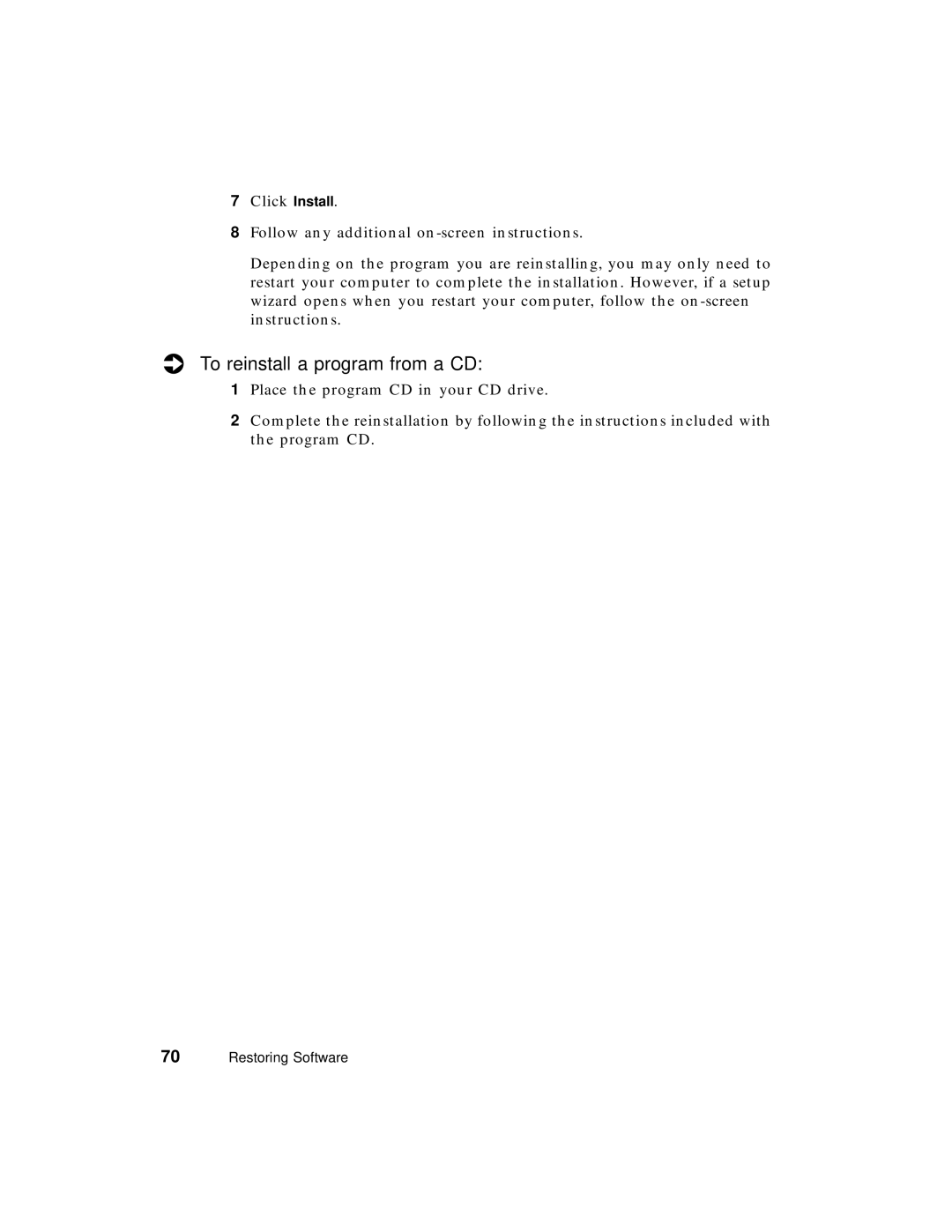 Gateway PC manual To reinstall a program from a CD 