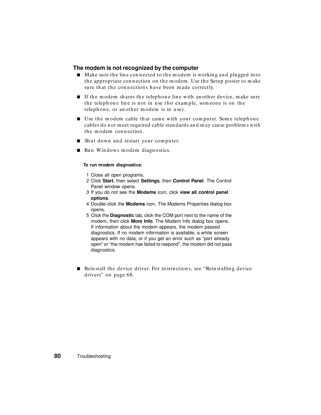 Gateway PC manual Modem is not recognized by the computer, To run modem diagnostics 