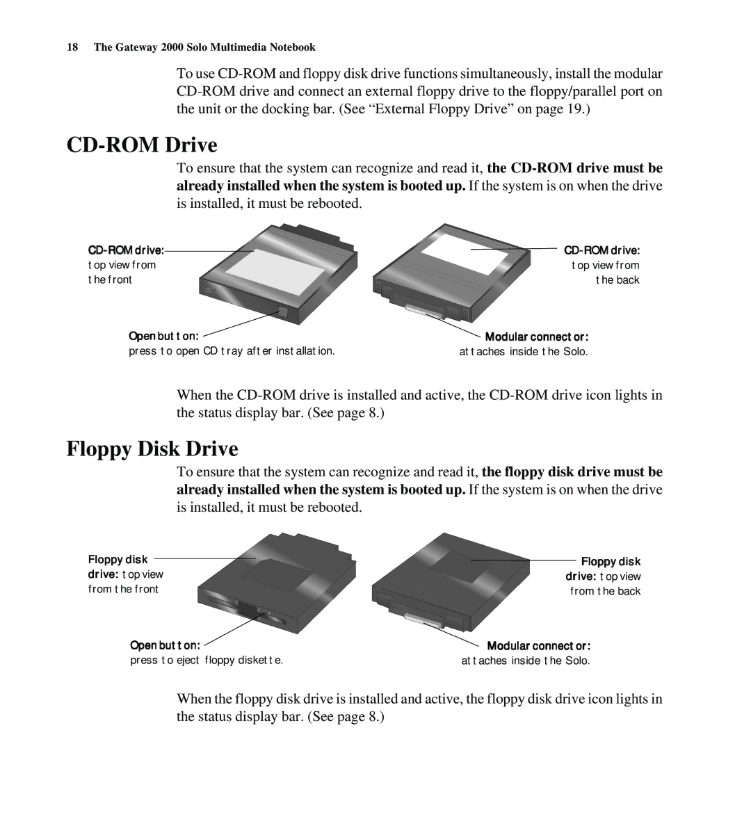 Gateway SYSMAN017AAUS manual CD-ROM Drive, Floppy Disk Drive 