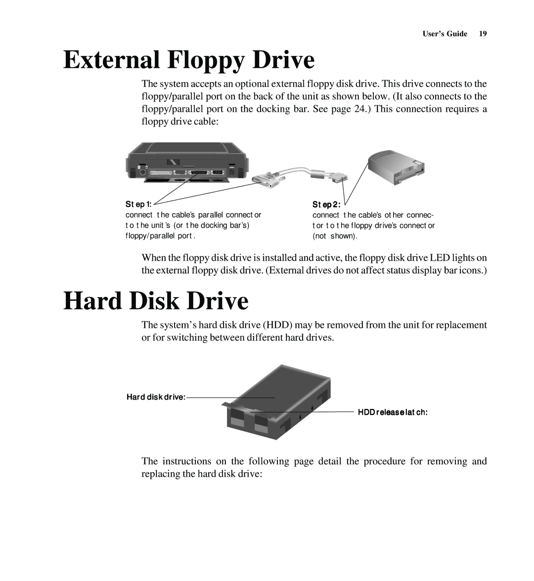 Gateway SYSMAN017AAUS manual External Floppy Drive, Hard Disk Drive, Hard disk drive HDD release latch 