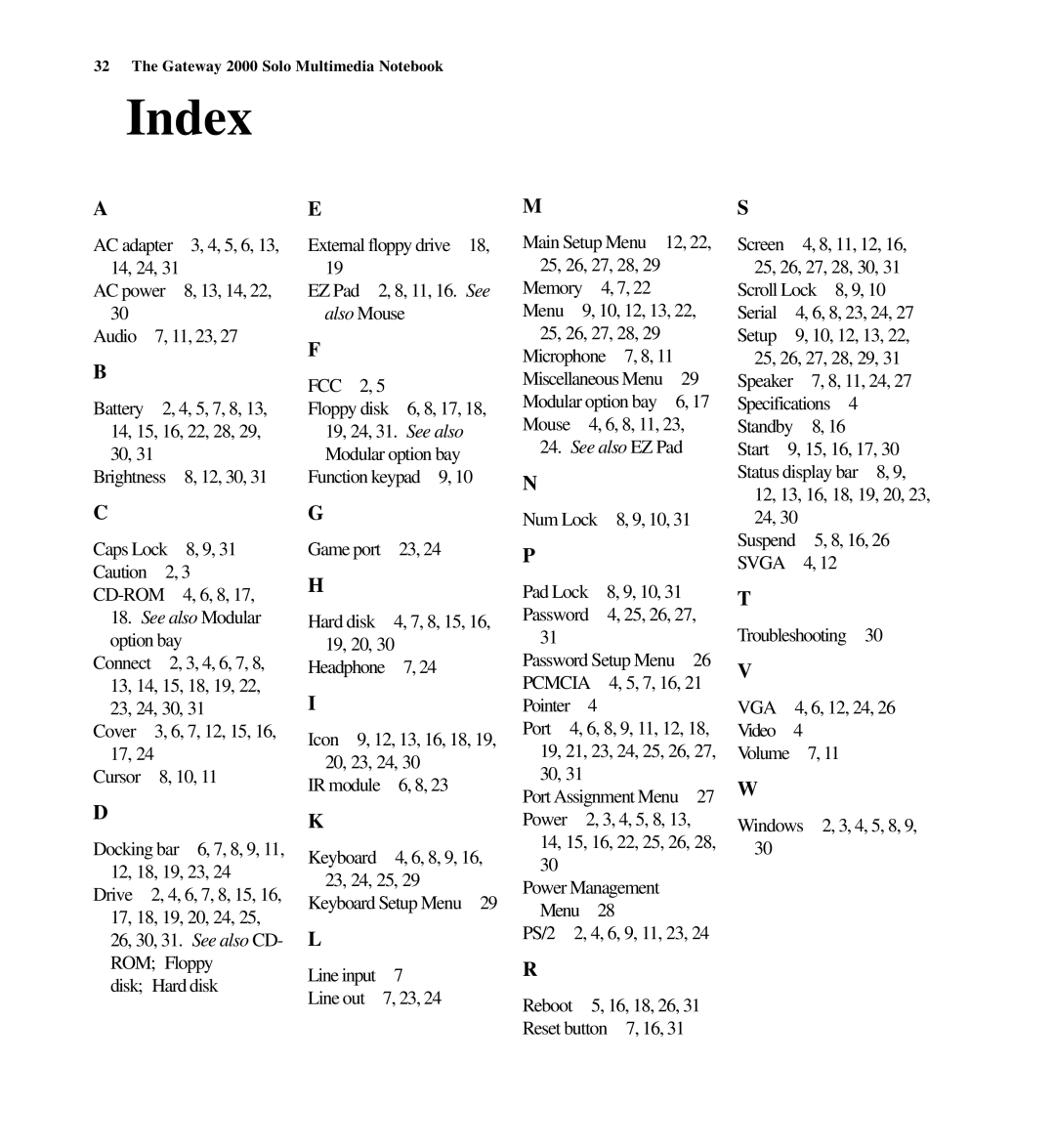 Gateway SYSMAN017AAUS manual Index, See also 