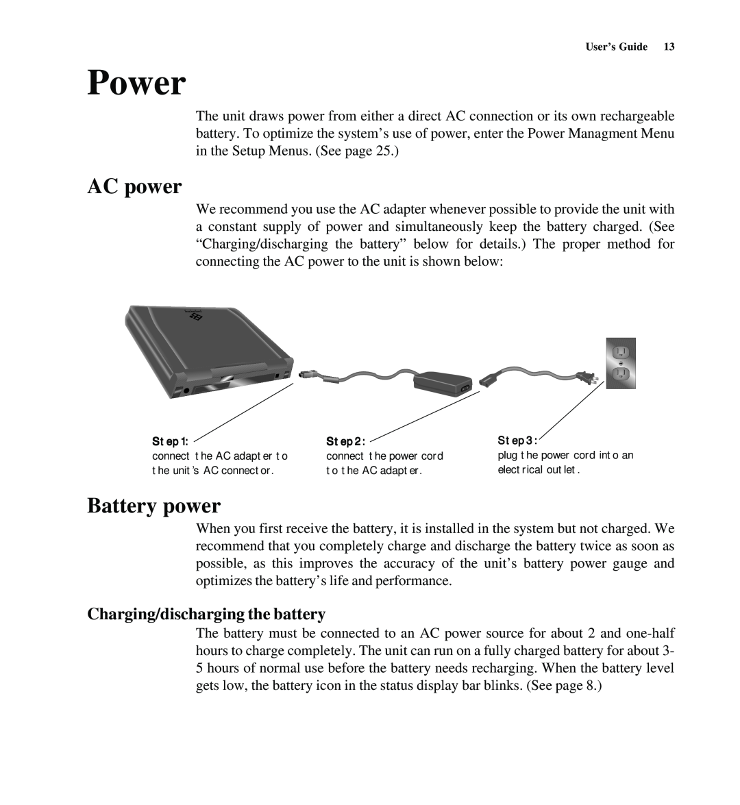 Gateway SYSMAN017AAUS manual Power, AC power, Battery power, Charging/discharging the battery 