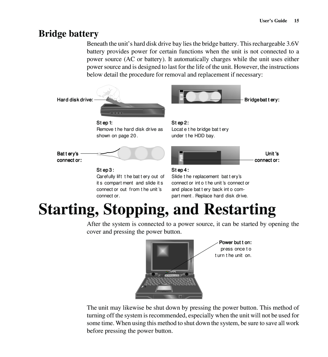Gateway SYSMAN017AAUS manual Starting, Stopping, and Restarting, Bridge battery 