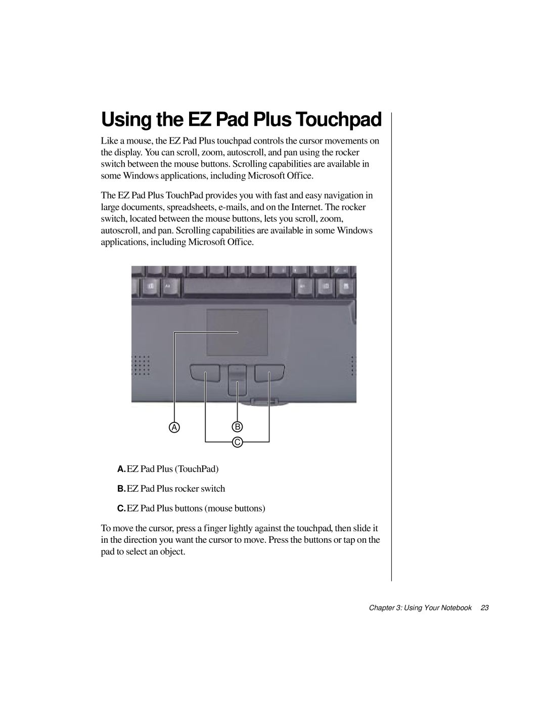 Gateway TM 5150 manual Using the EZ Pad Plus Touchpad 