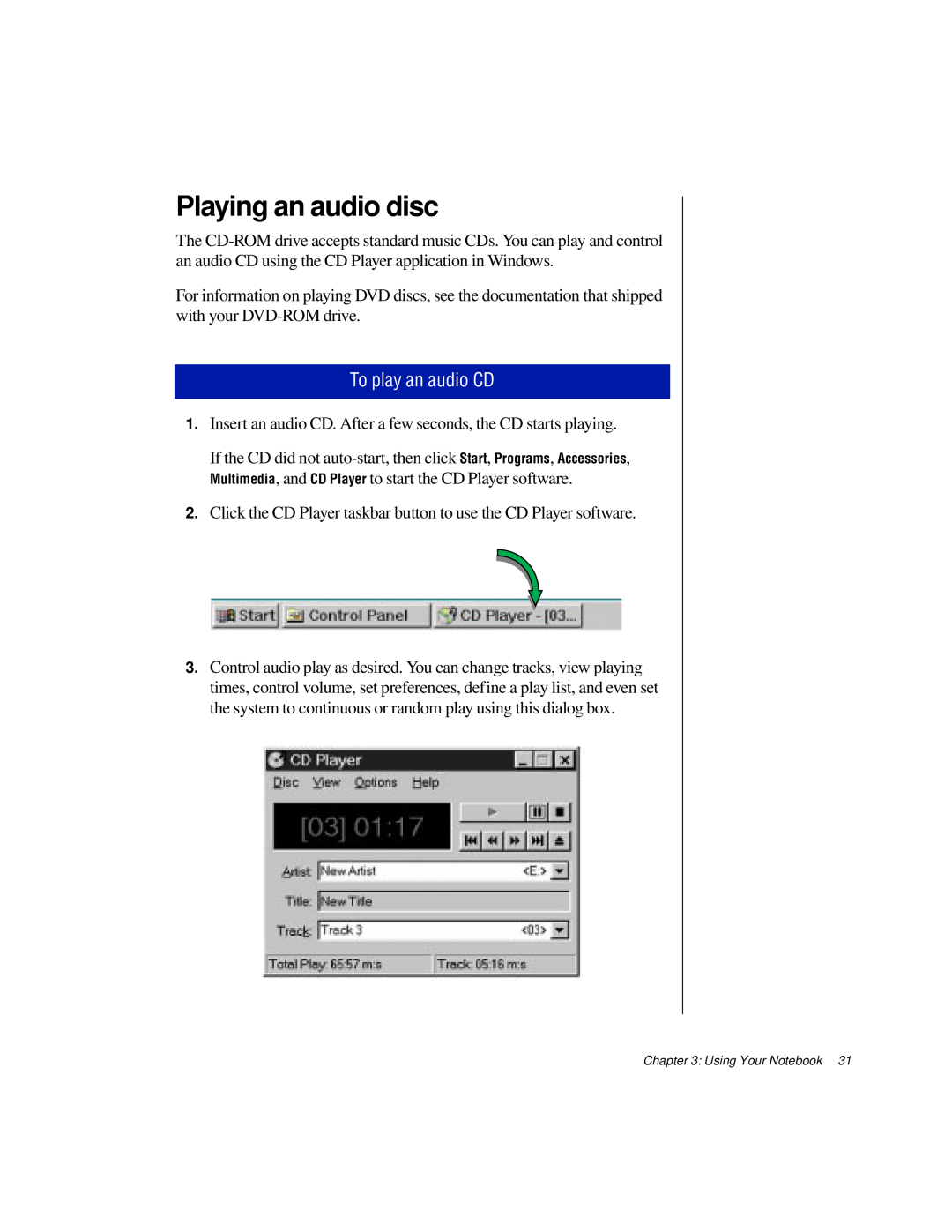 Gateway TM 5150 manual To play an audio CD, Playing an audio disc 
