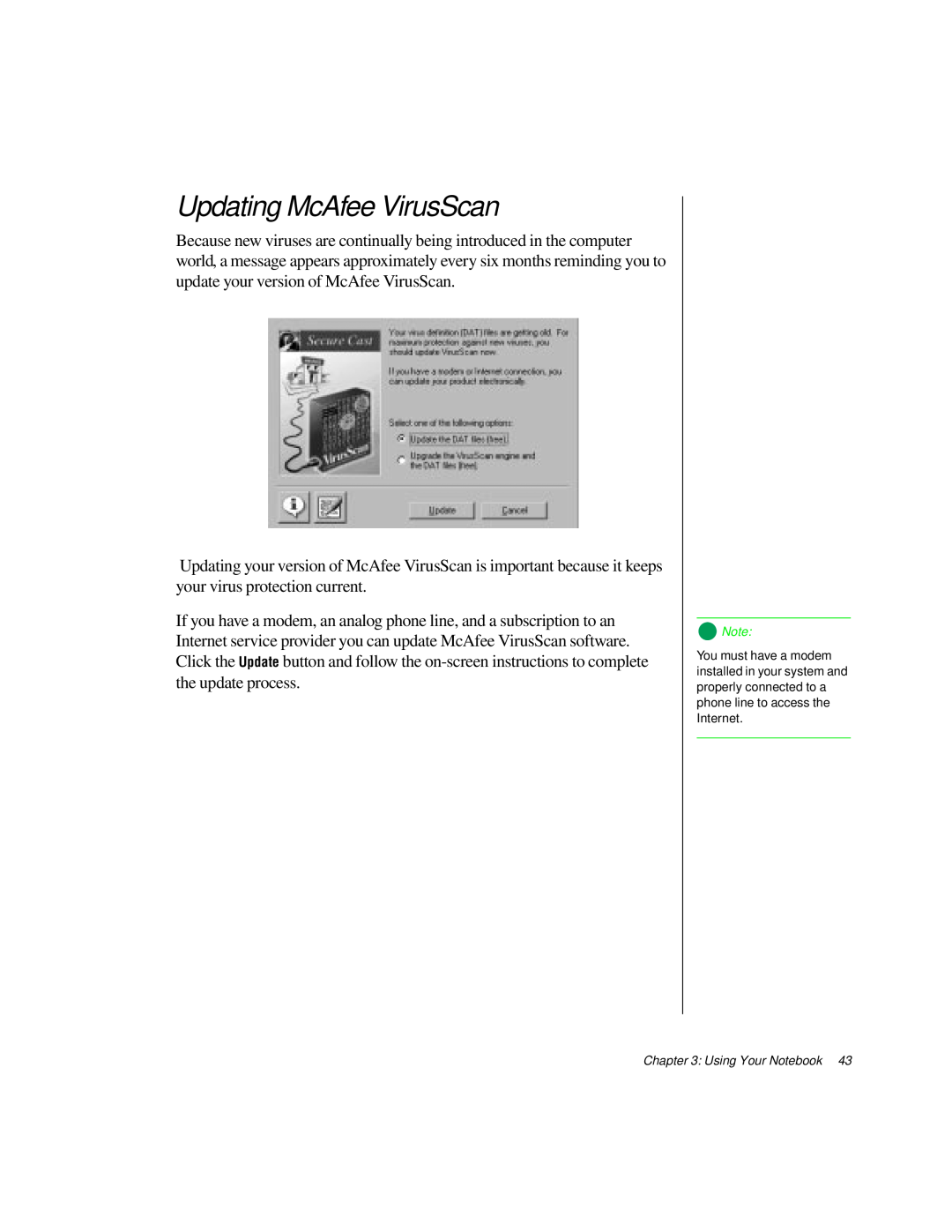 Gateway TM 5150 manual Updating McAfee VirusScan 