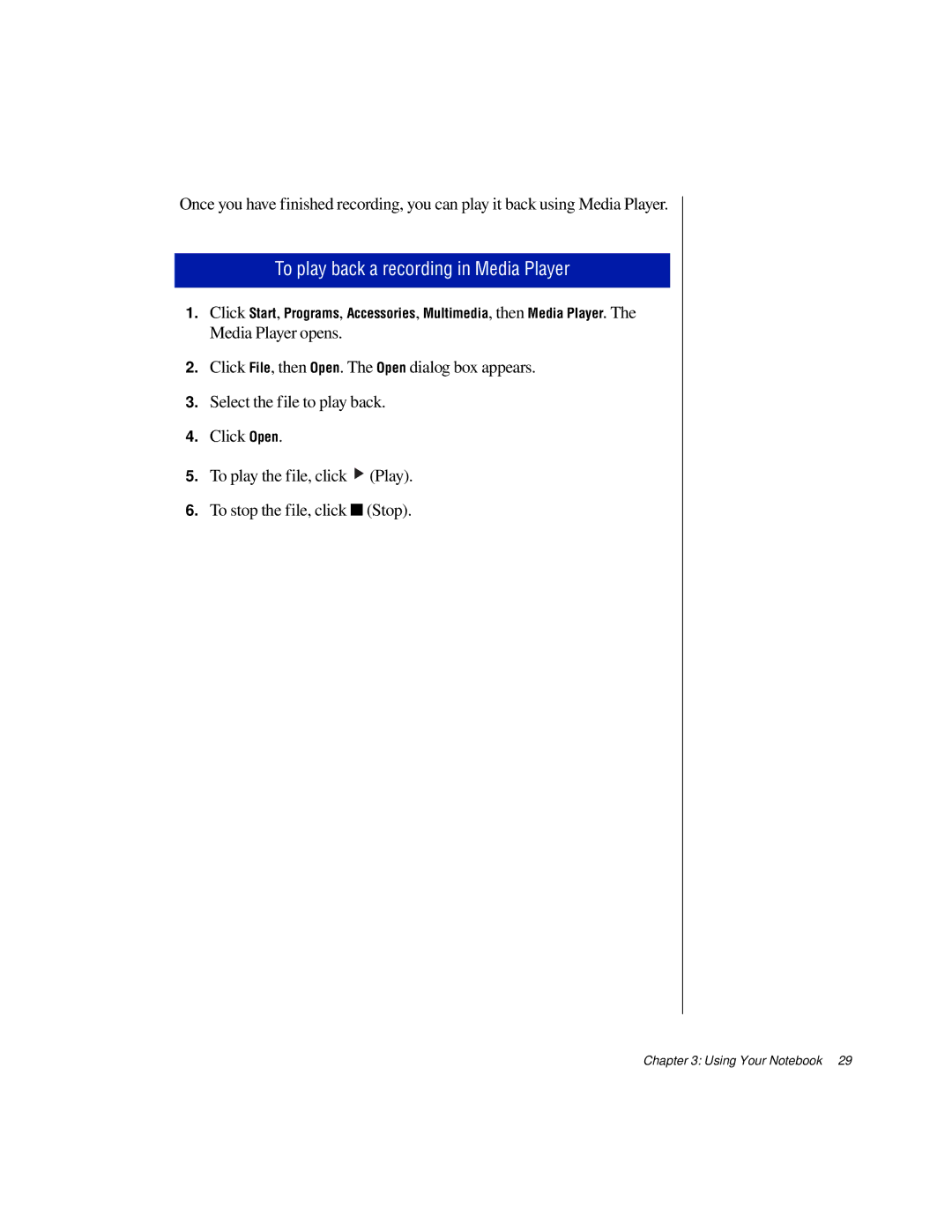 Gateway TM 5150 manual To play back a recording in Media Player 