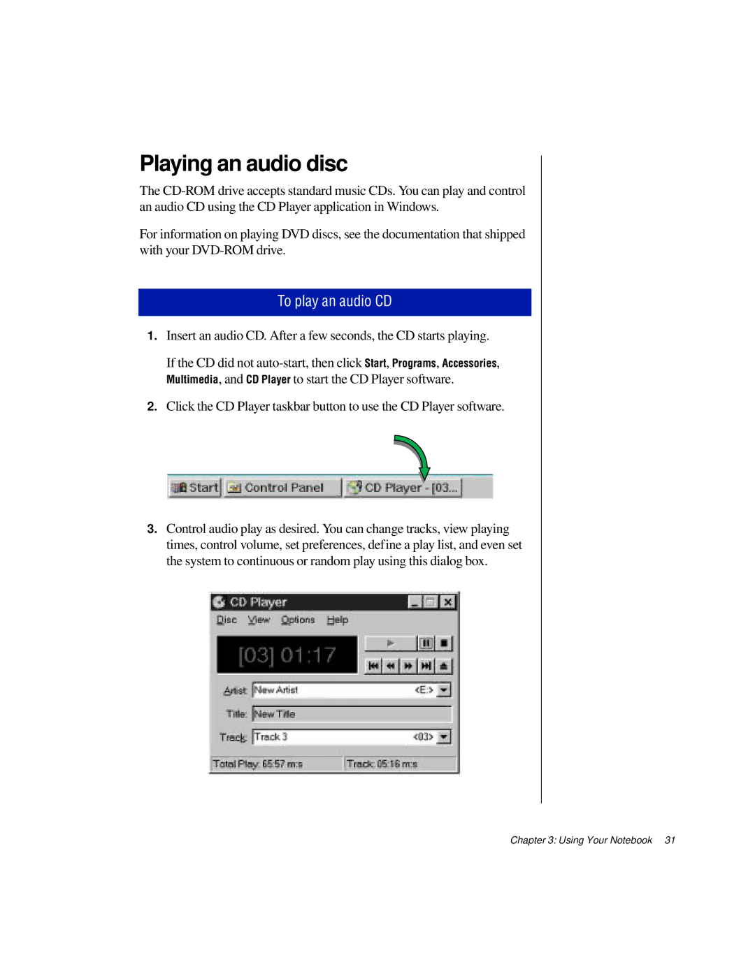 Gateway TM 5150 manual Playing an audio disc, To play an audio CD 