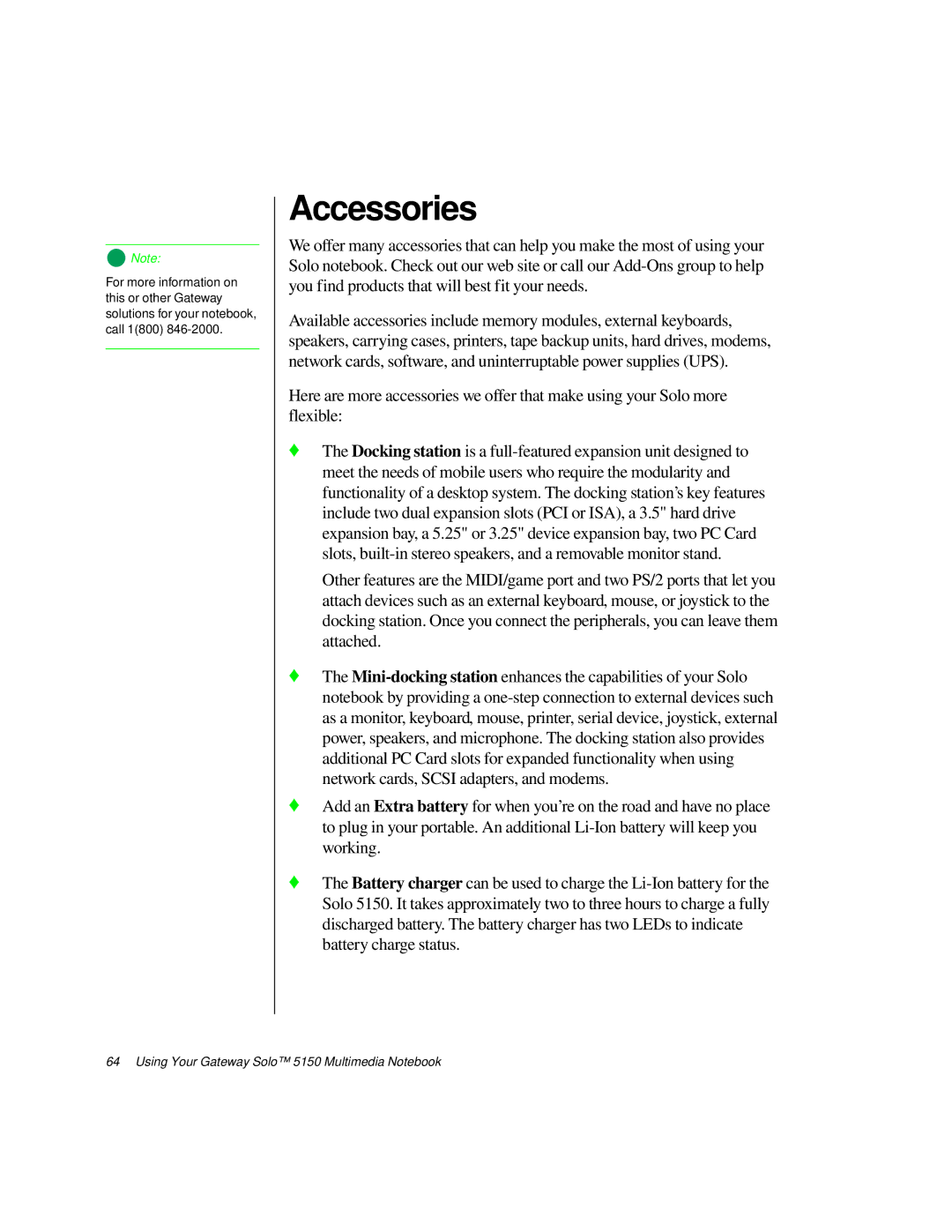 Gateway TM 5150 manual Accessories 