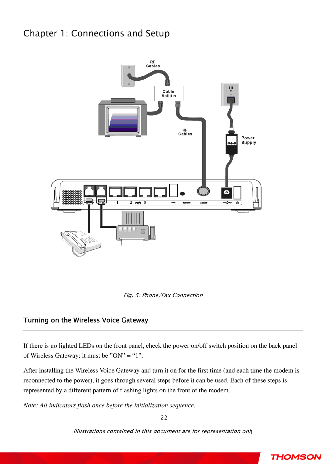 Gateway TWG870 user manual Turning on the Wireless Voice Gateway, Phone/Fax Connection 