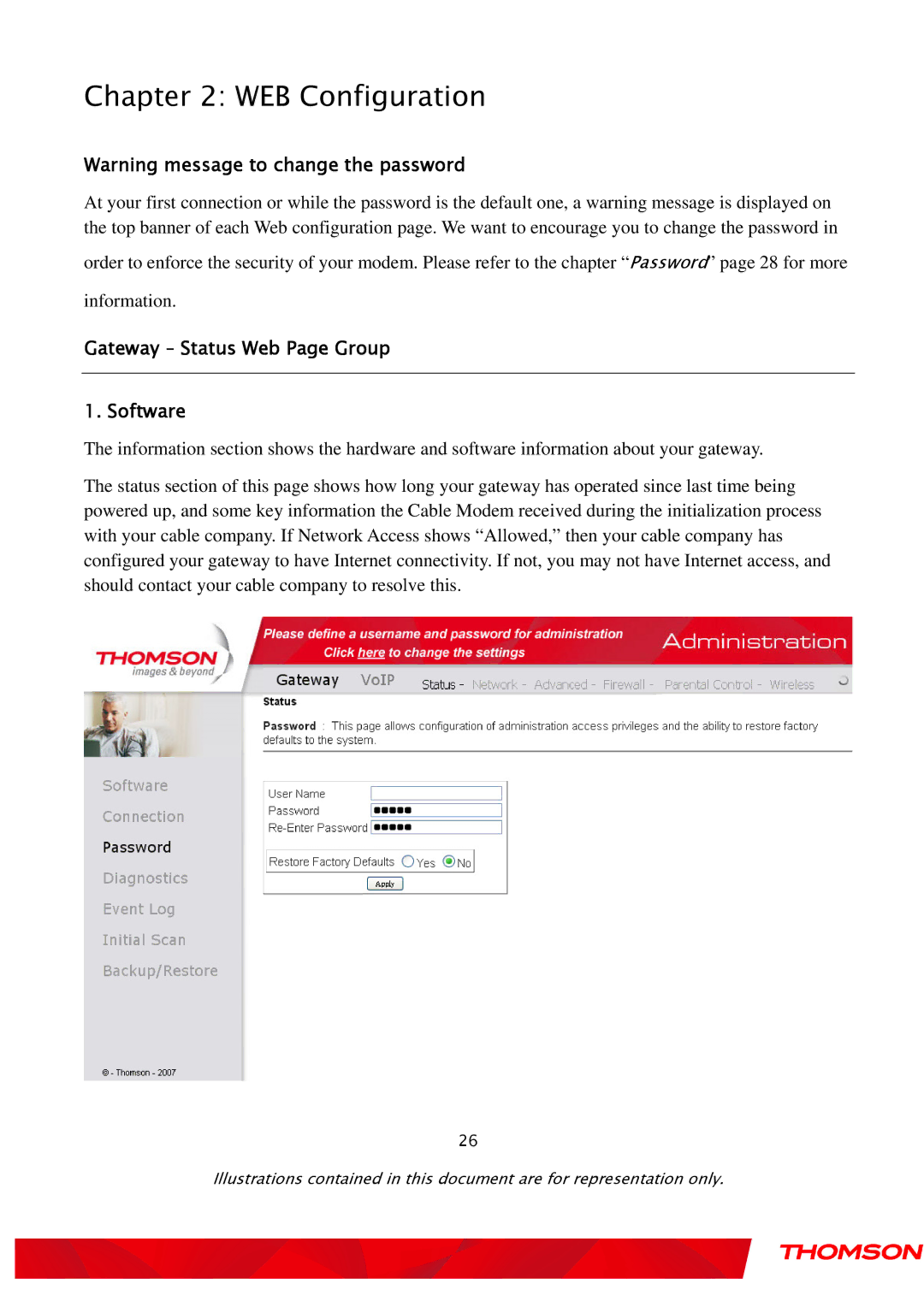 Gateway TWG870 user manual Gateway Status Web Page Group Software 