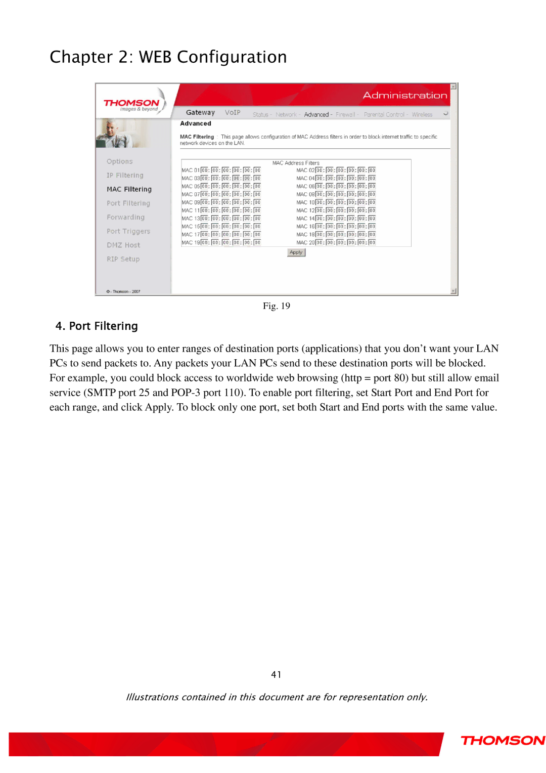 Gateway TWG870 user manual Port Filtering 