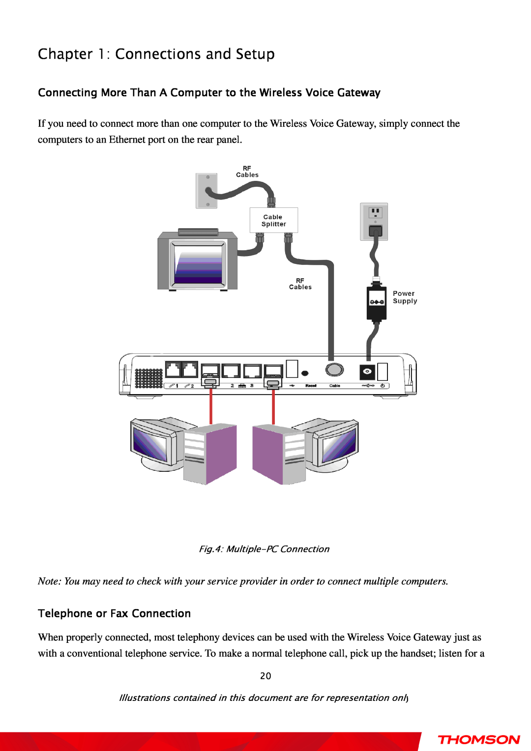 Gateway TWG870 user manual Connections and Setup, Telephone or Fax Connection, Multiple-PCConnection 