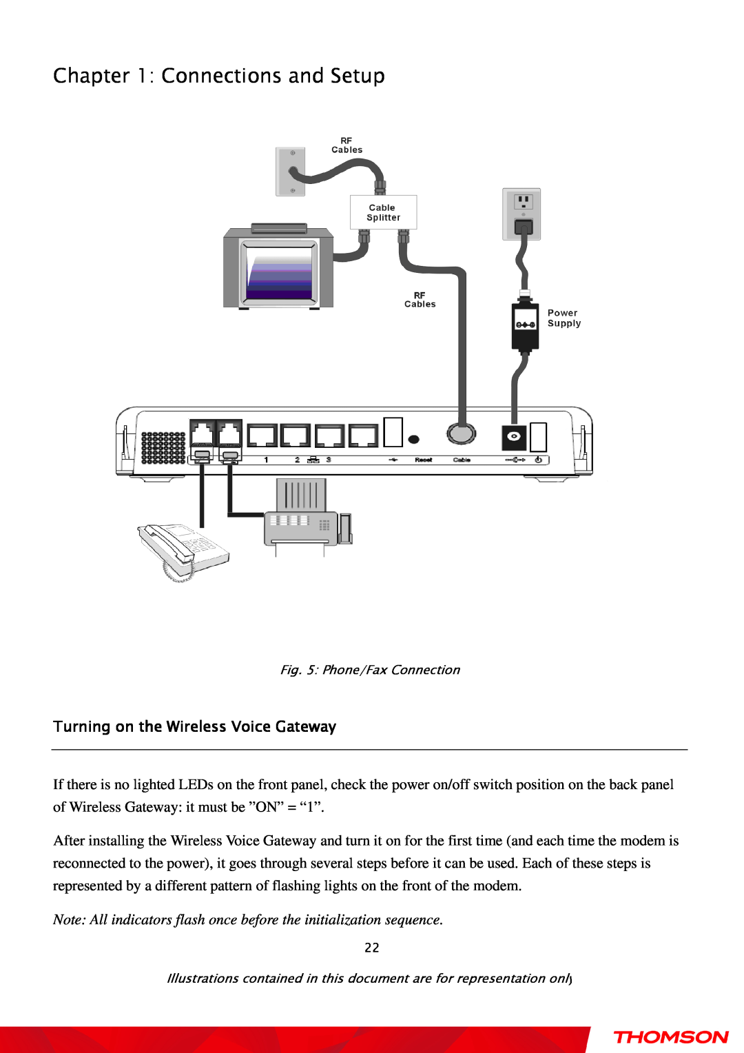 Gateway TWG870 user manual Connections and Setup, Turning on the Wireless Voice Gateway, Phone/Fax Connection 