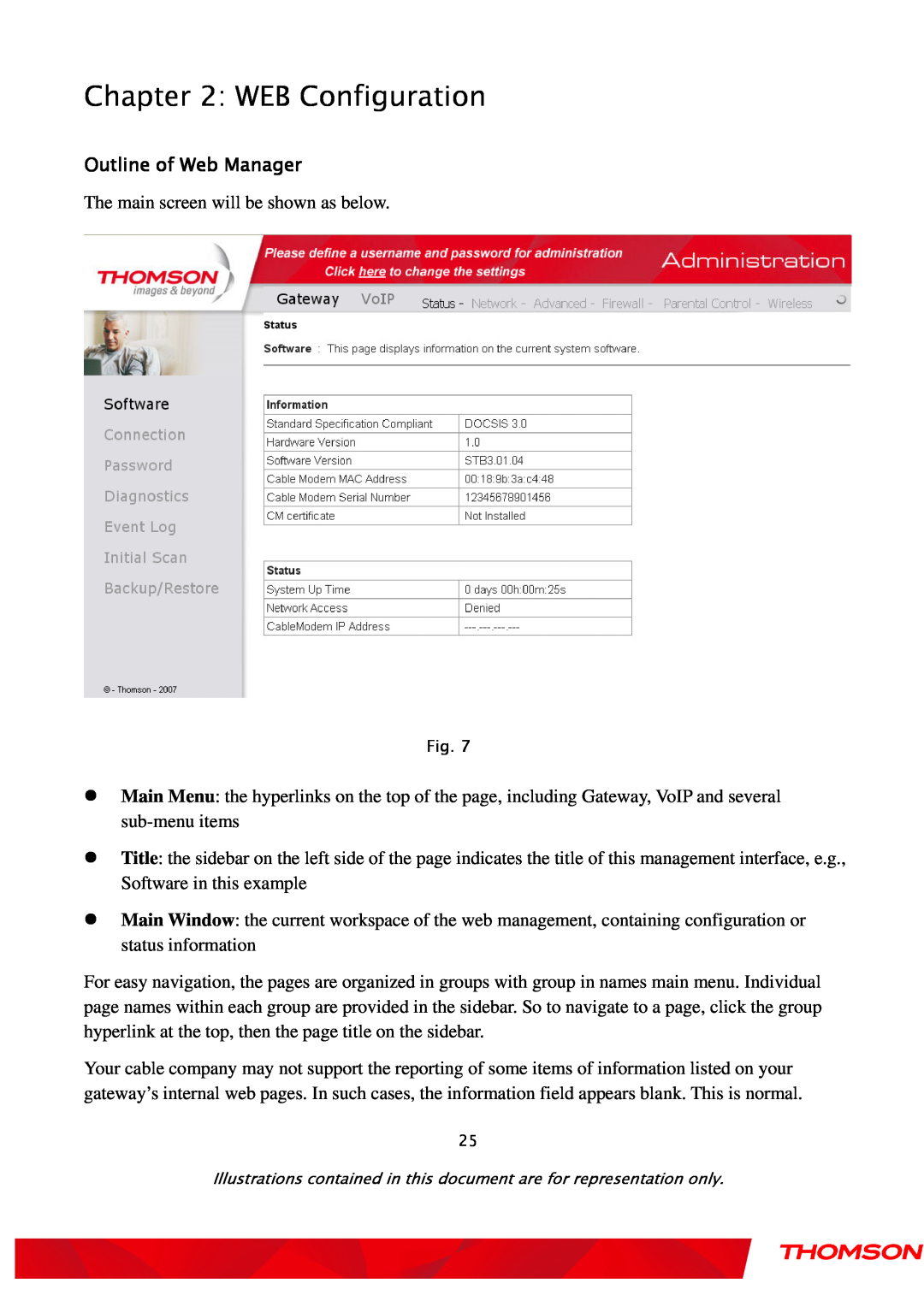 Gateway TWG870 user manual WEB Configuration, Outline of Web Manager 