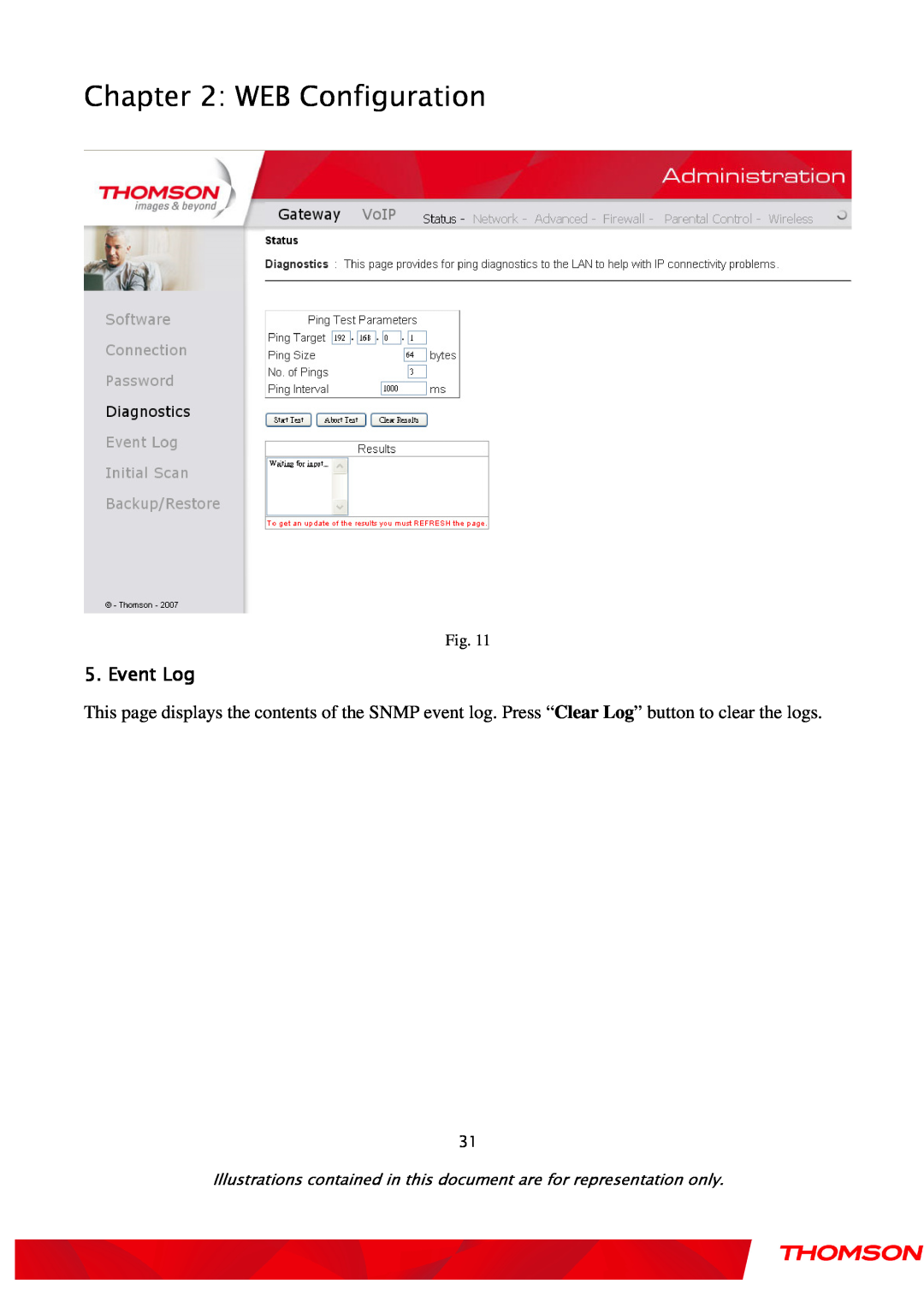 Gateway TWG870 user manual WEB Configuration, Event Log, Fig 