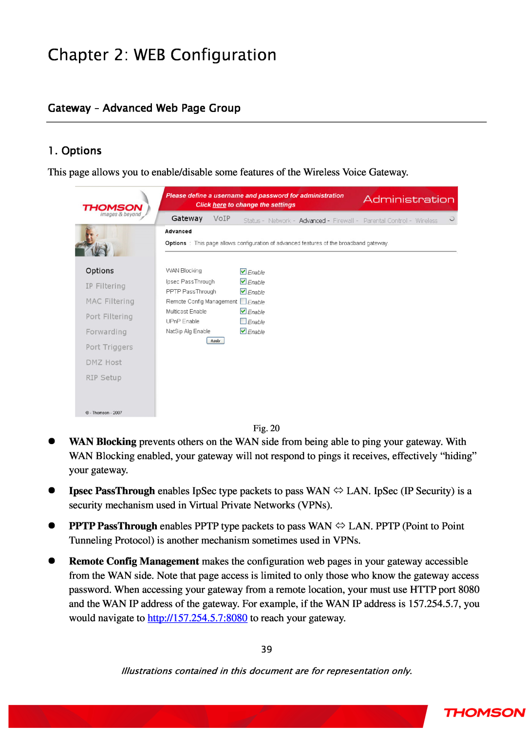 Gateway TWG870 user manual WEB Configuration, Gateway – Advanced Web Page Group 1. Options 