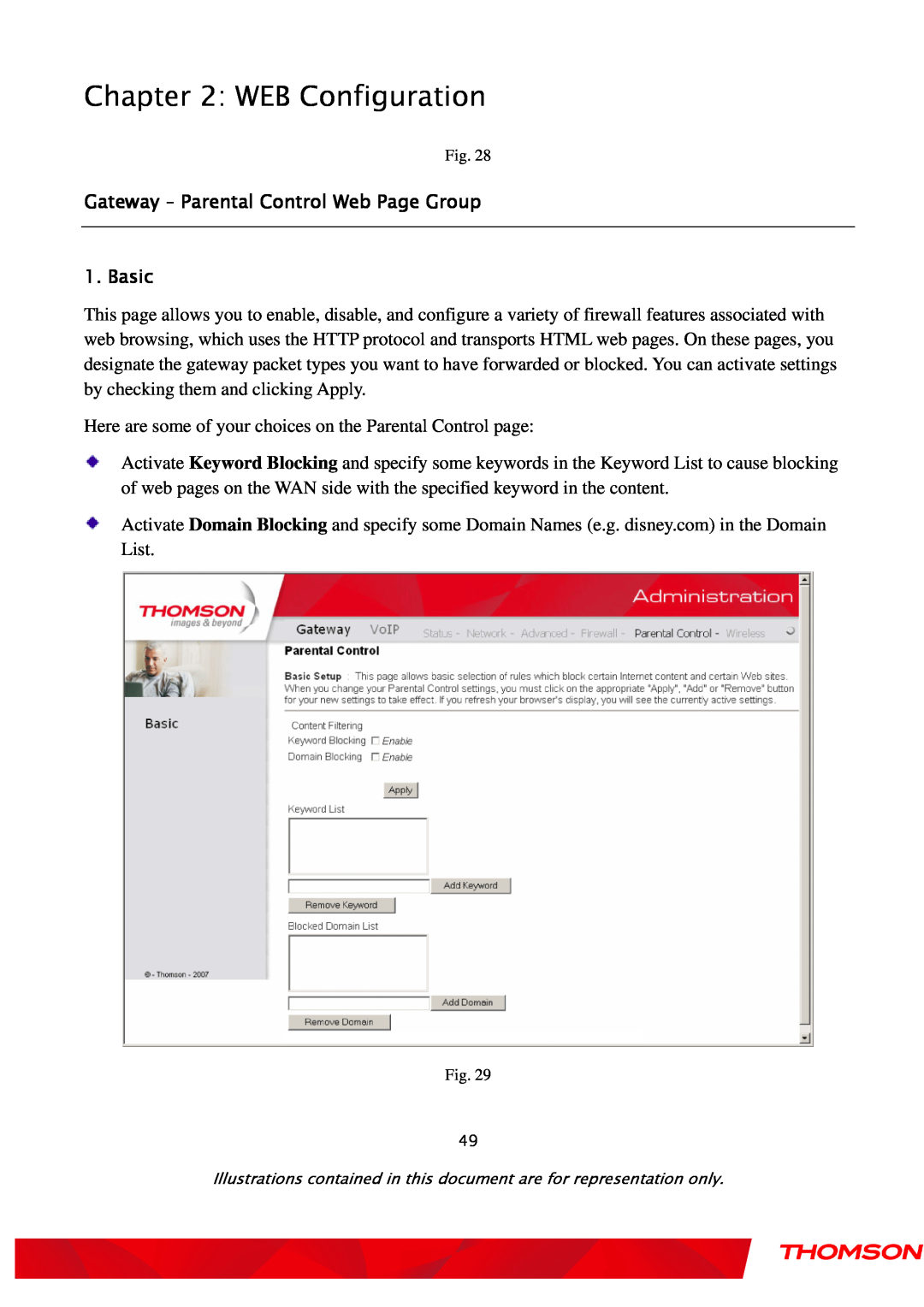 Gateway TWG870 user manual WEB Configuration, Gateway – Parental Control Web Page Group, Basic 