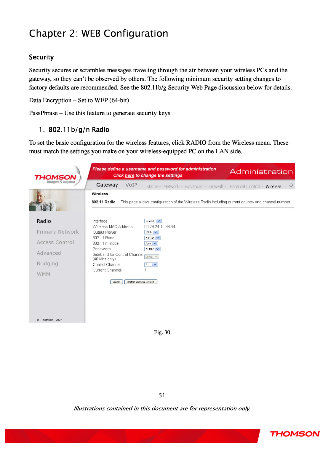 Gateway TWG870 user manual WEB Configuration, Security, 1. 802.11b/g/n Radio 