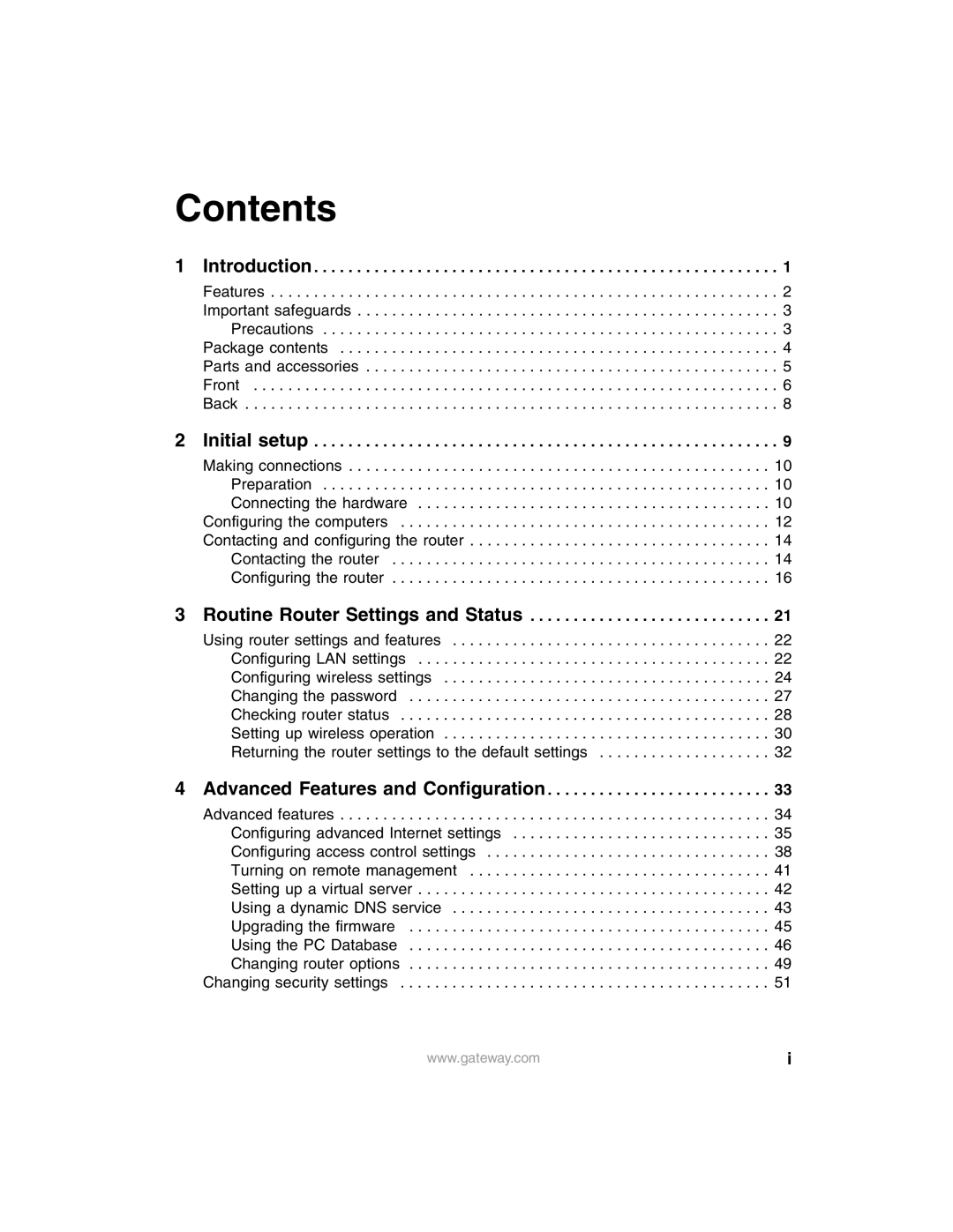 Gateway WBR-100 manual Contents 