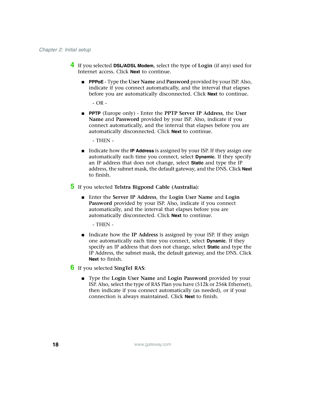 Gateway WBR-100 manual Initial setup 