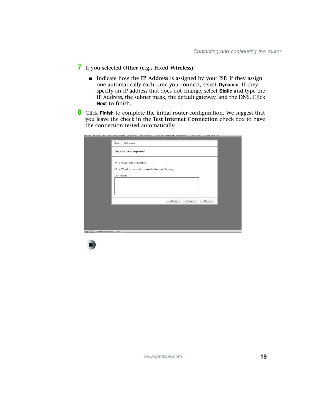 Gateway WBR-100 manual If you selected Other e.g., Fixed Wireless 