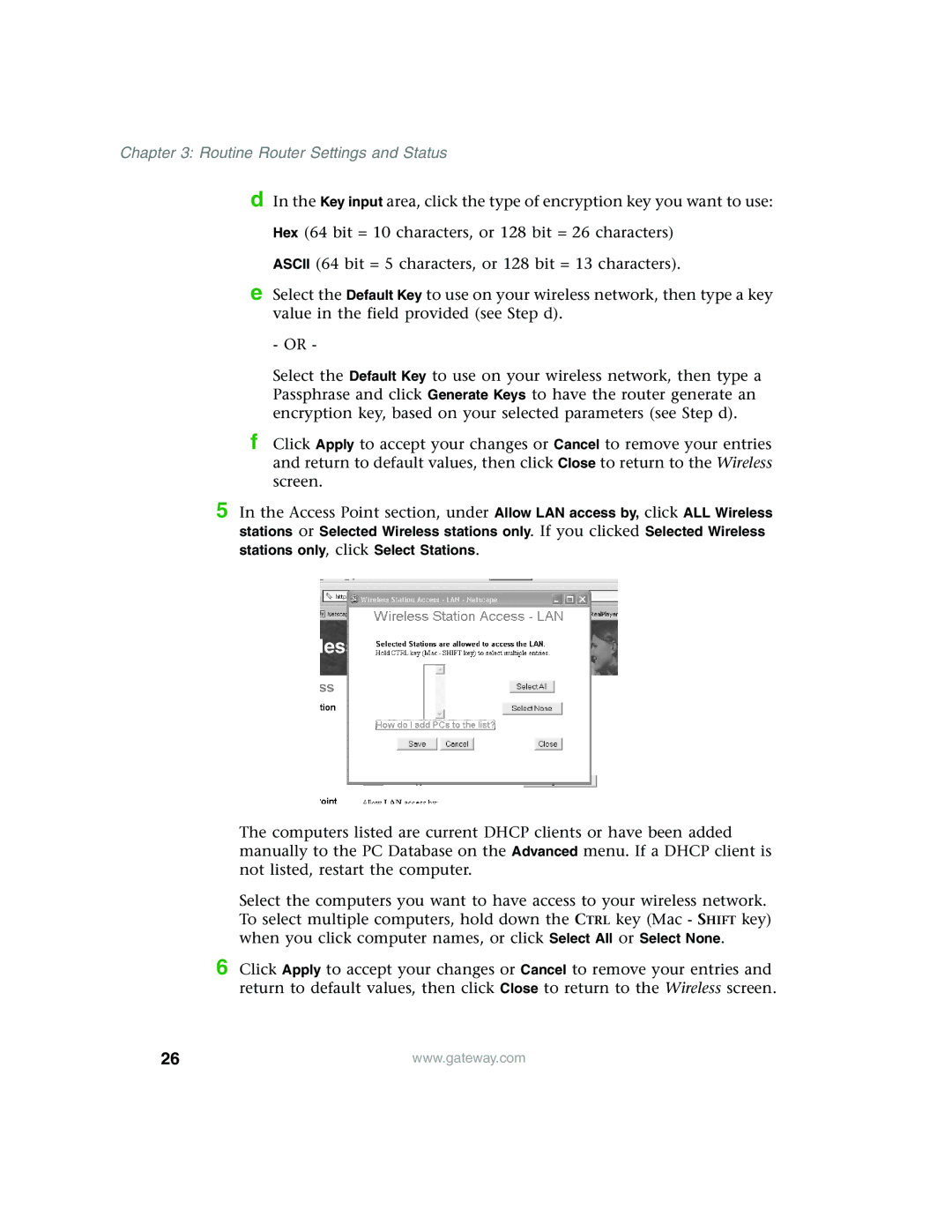 Gateway WBR-100 manual Routine Router Settings and Status 