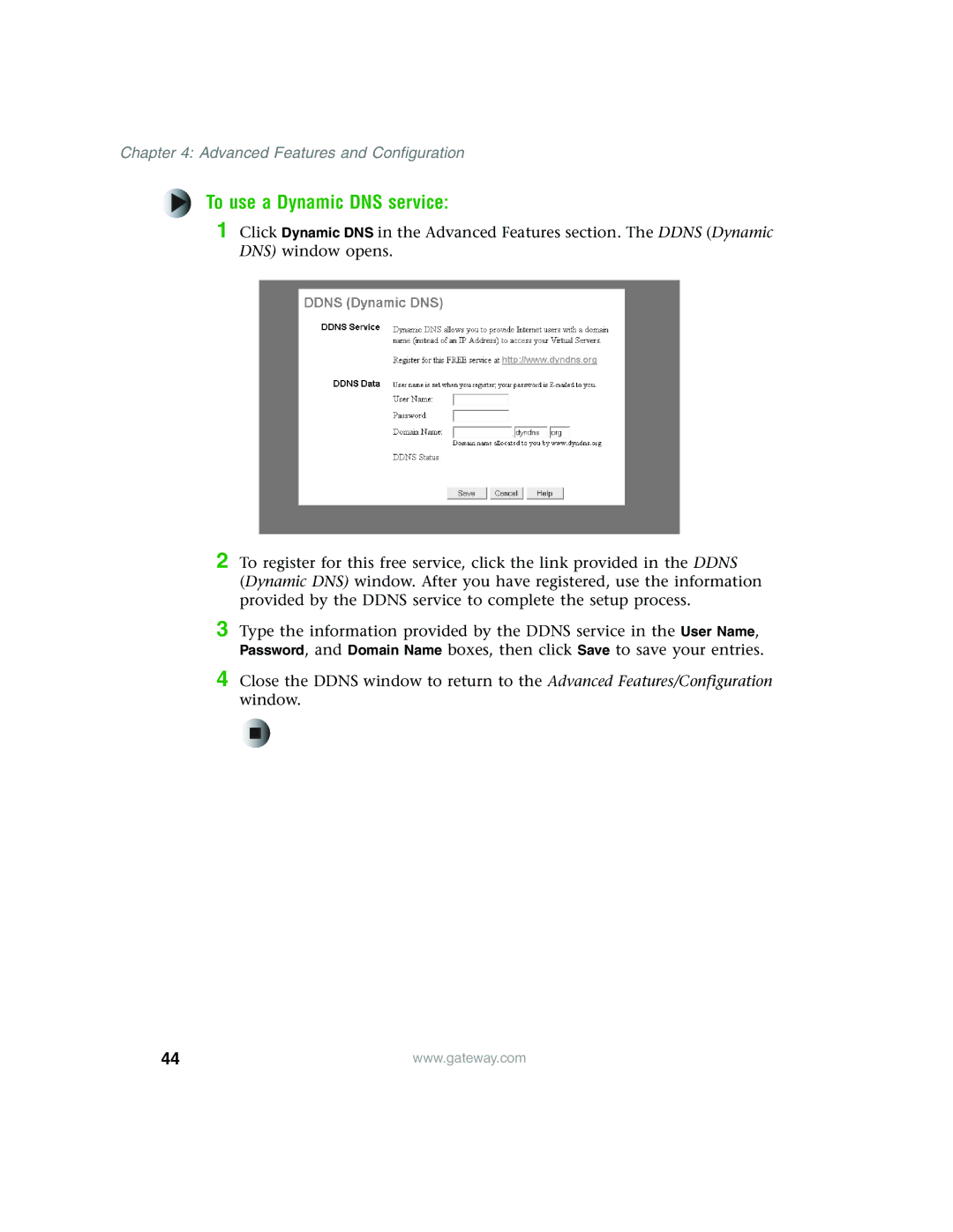 Gateway WBR-100 manual To use a Dynamic DNS service 