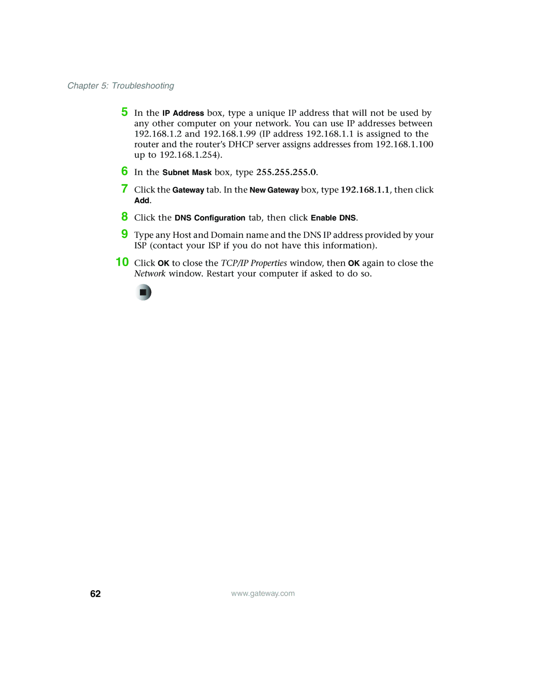 Gateway WBR-100 manual Click the DNS Configuration tab, then click Enable DNS 