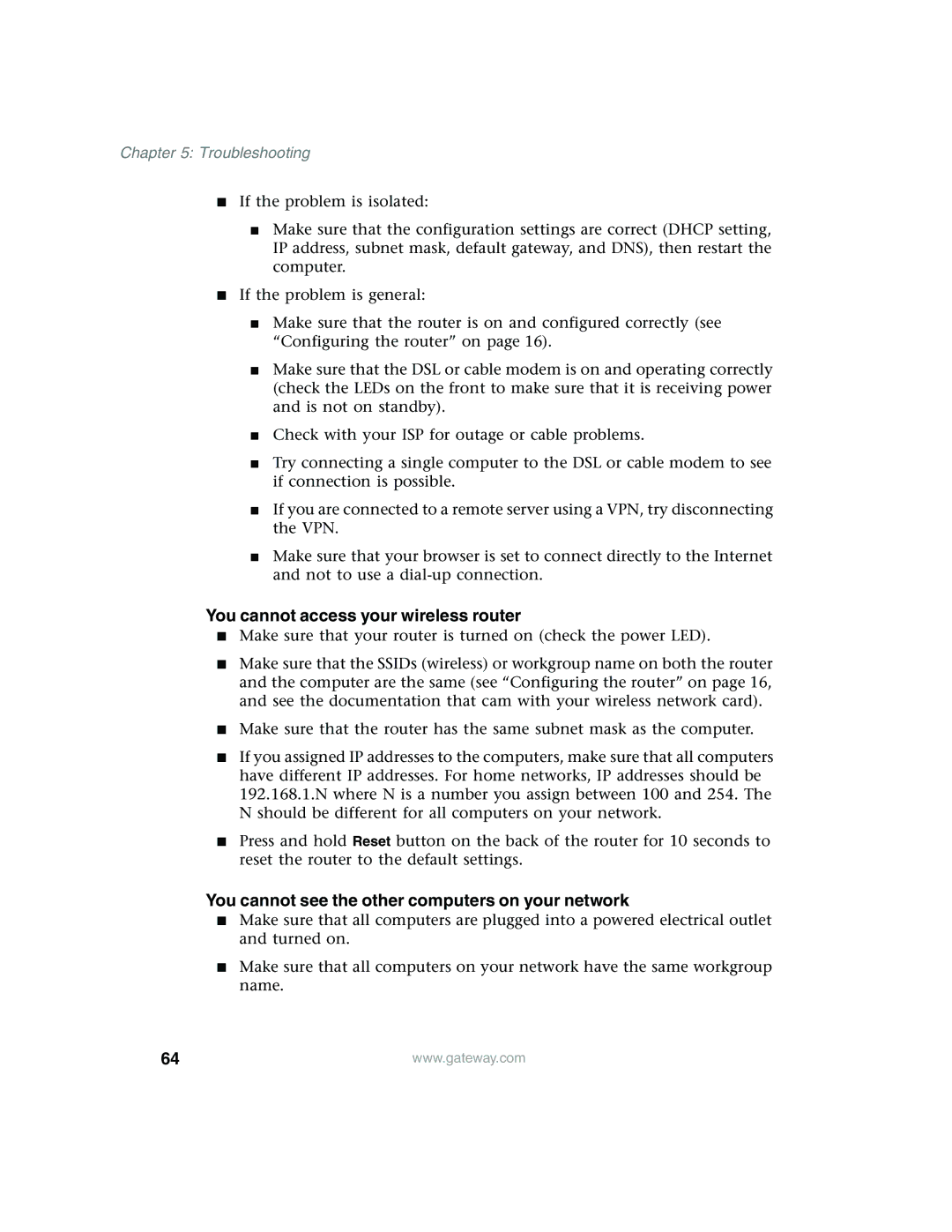 Gateway WBR-100 manual You cannot access your wireless router 