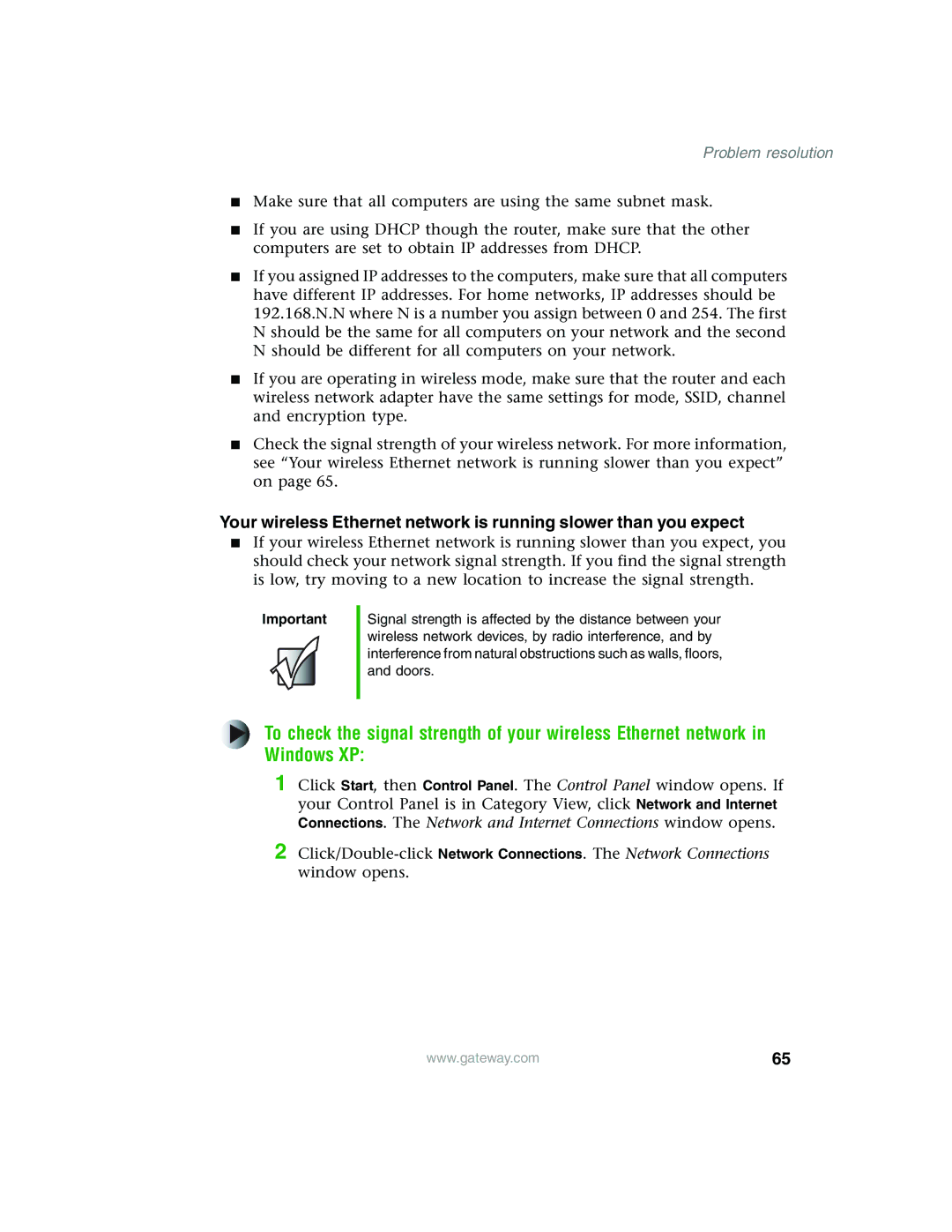 Gateway WBR-100 manual Problem resolution 