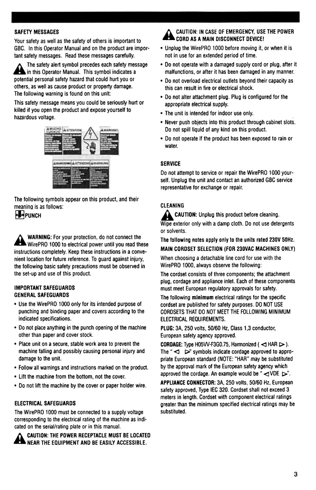 GBC 1000 manual Safetymessages 