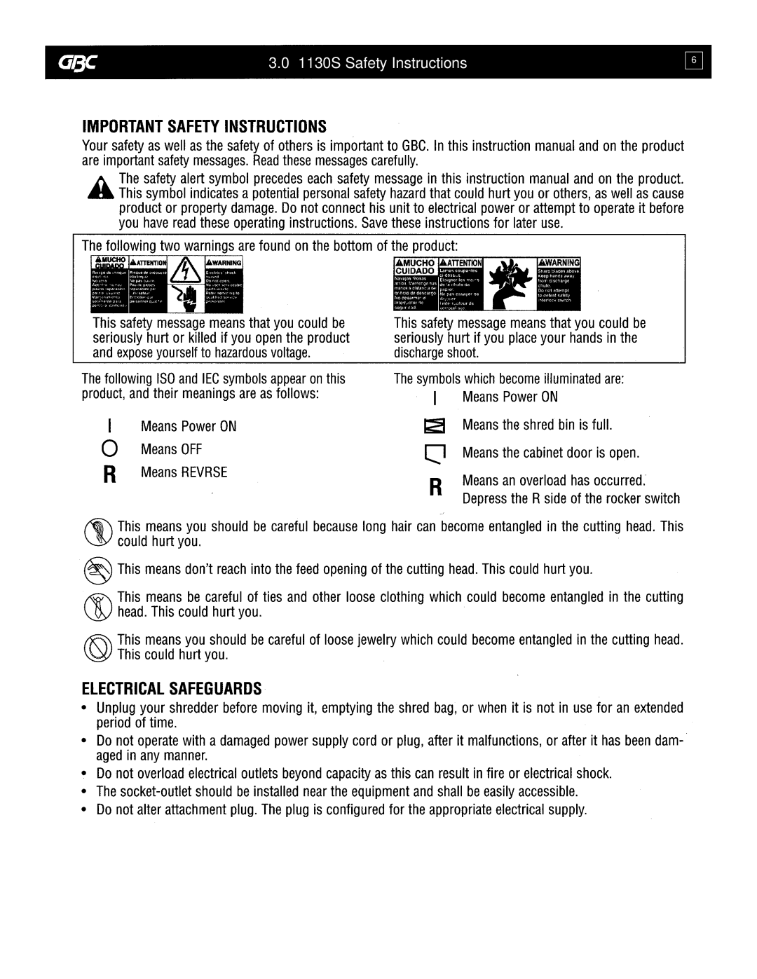 GBC service manual 1130S Safety Instructions 