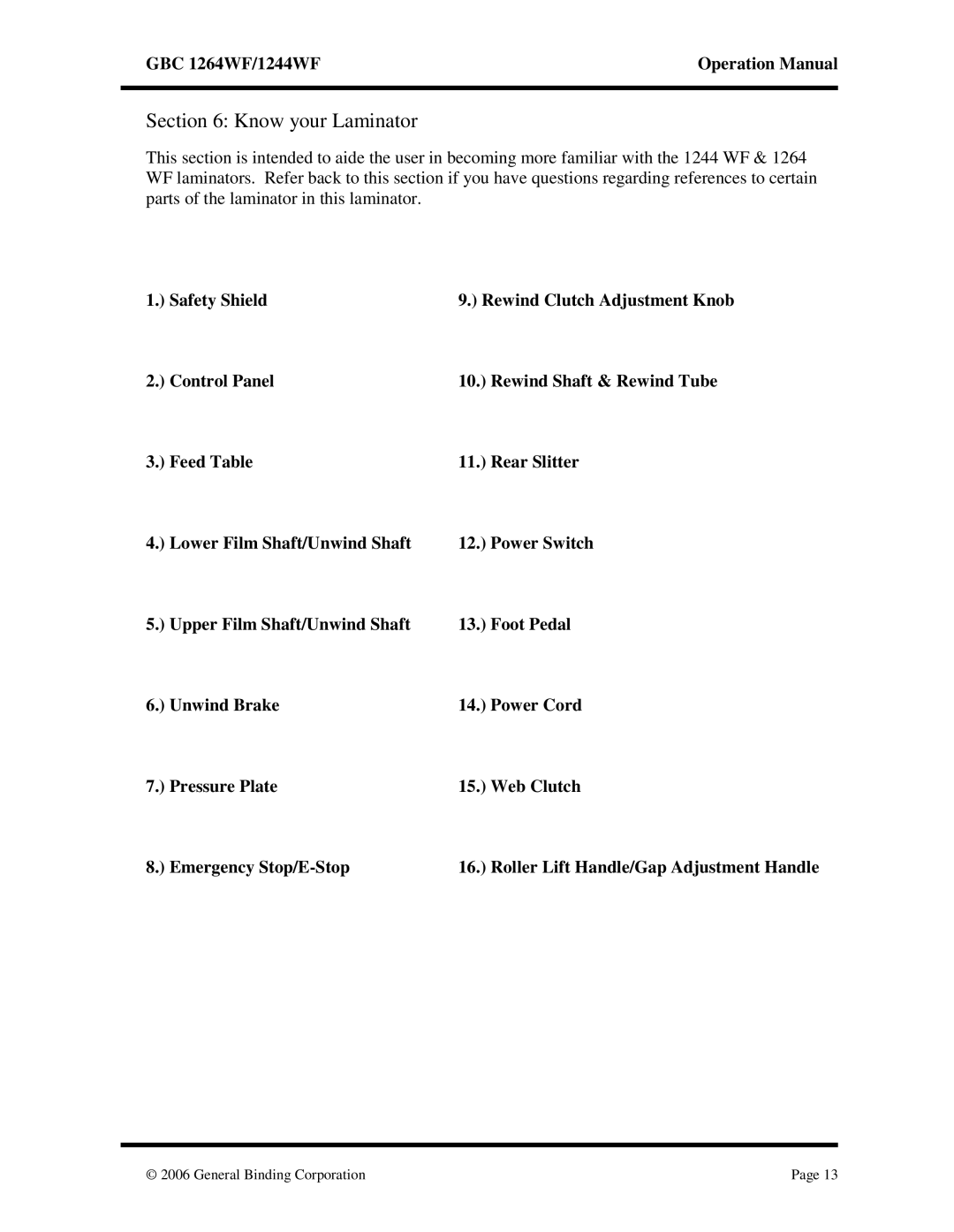 GBC 1244WF, 1264WF operation manual Know your Laminator 