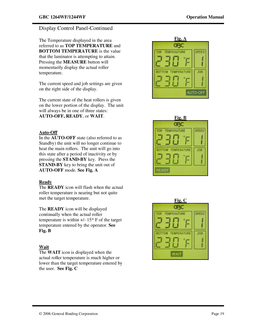 GBC 1244WF, 1264WF operation manual Auto-Off, Ready 