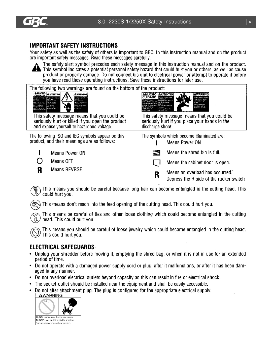 GBC service manual 2230S-1/2250X Safety Instructions 