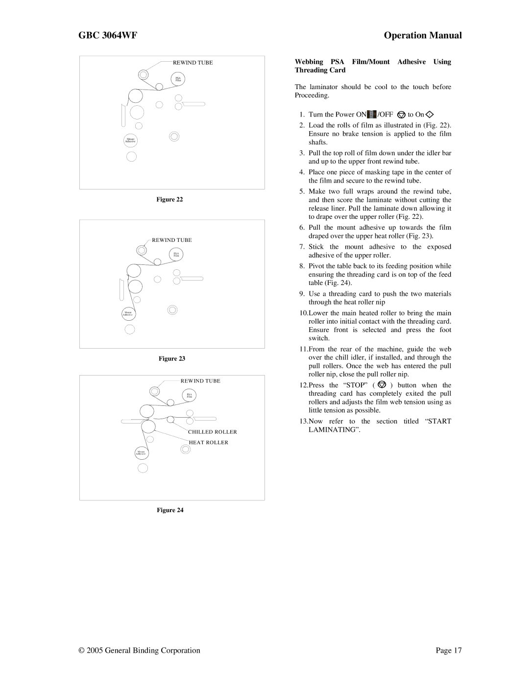 GBC 3064WF operation manual Webbing PSA Film/Mount Adhesive Using Threading Card 