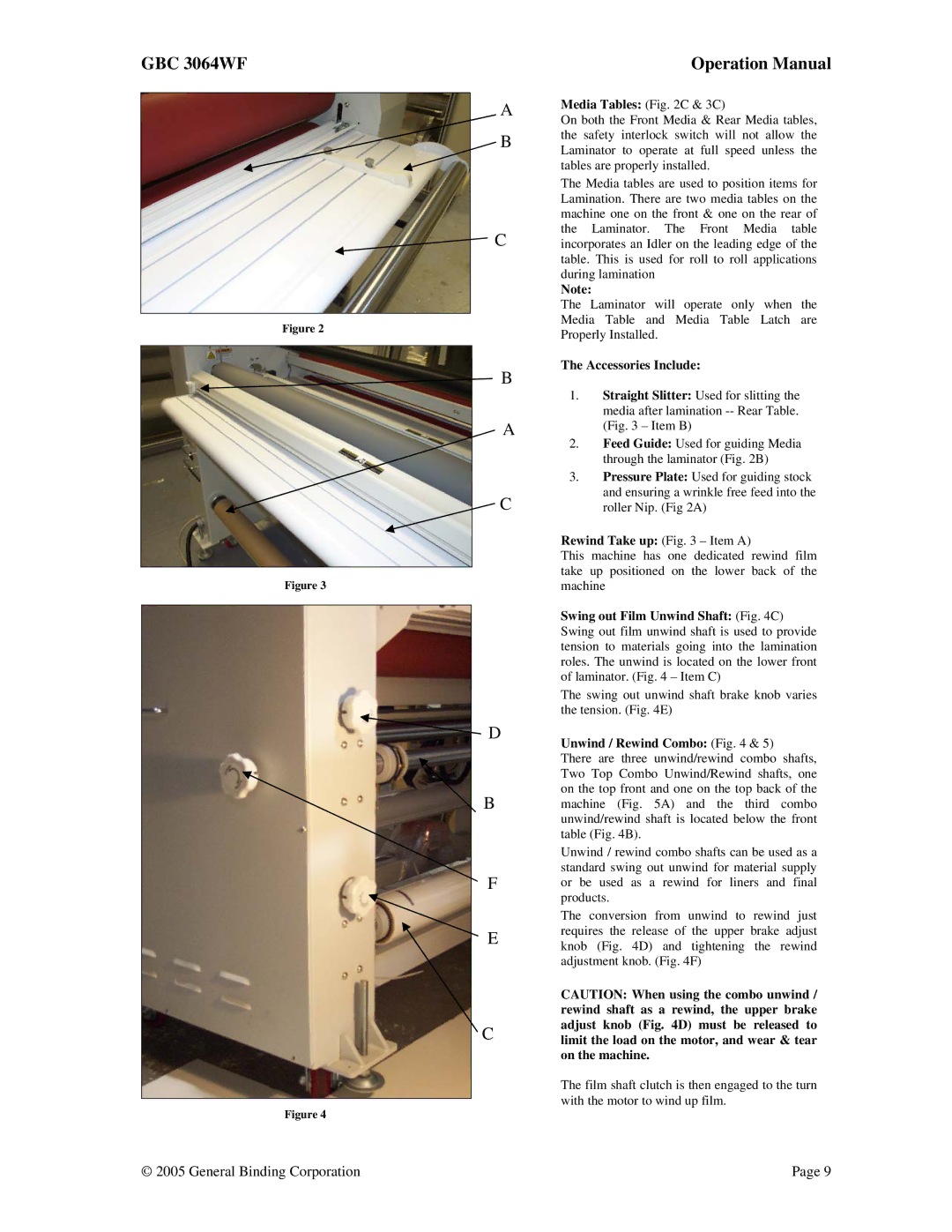 GBC 3064WF operation manual Media Tables C & 3C, Unwind / Rewind Combo 