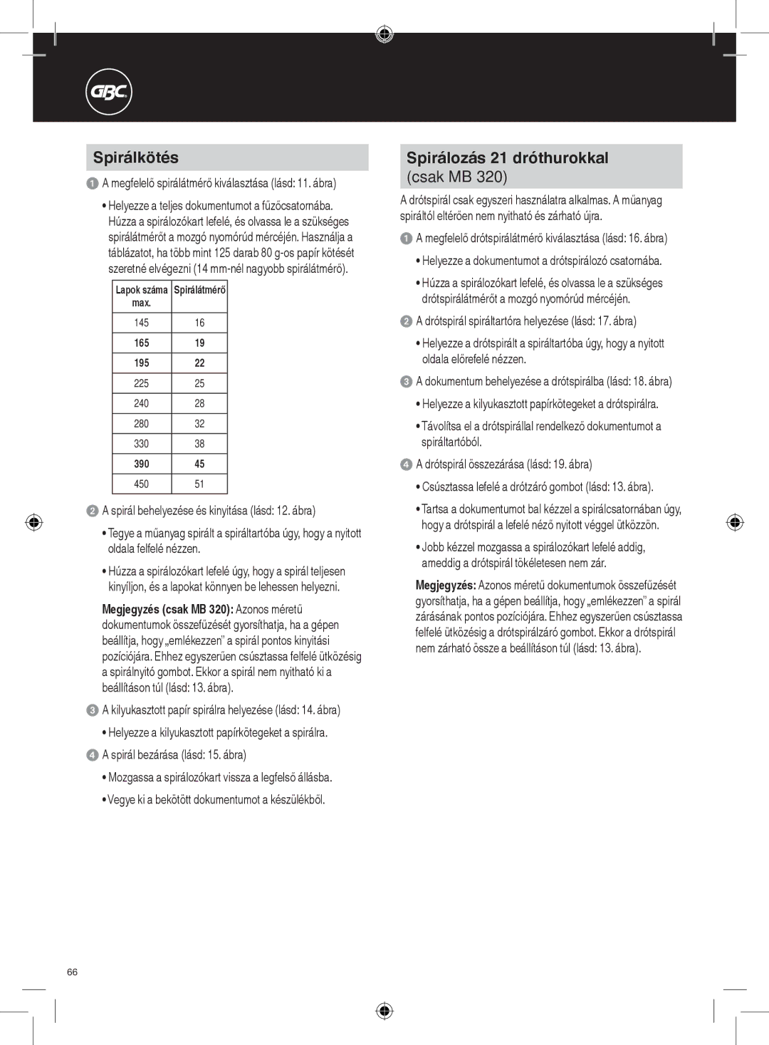 GBC 320, 220 Spirálkötés, Spirálozás 21 dróthurokkal csak MB, Vegye ki a bekötött dokumentumot a készülékből 