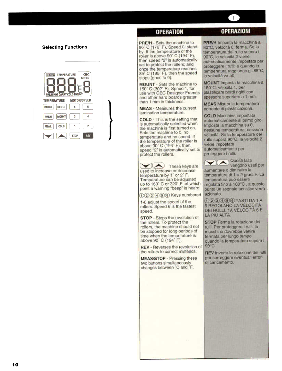 GBC 3500 manual Selecting Functions 