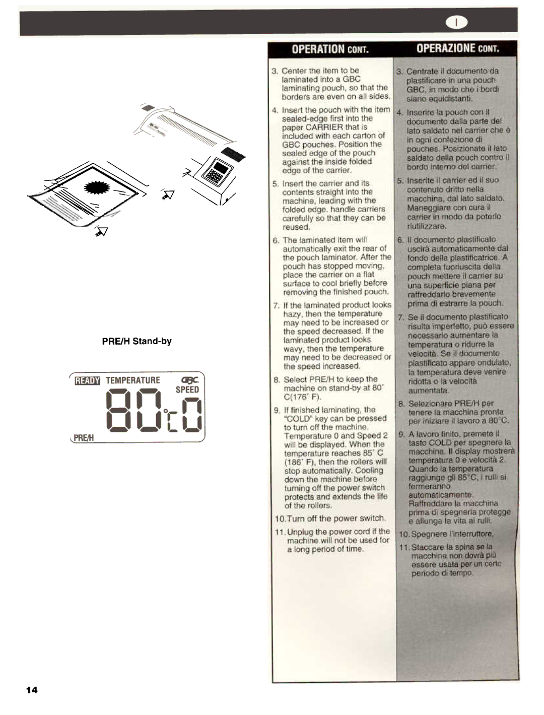 GBC 3500 manual PRE/H Stand-by 