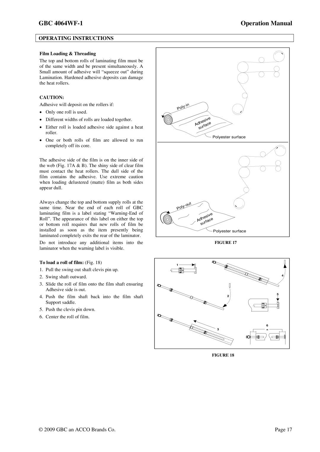 GBC 4064WF-1 operation manual Operating Instructions, Film Loading & Threading, To load a roll of film Fig 