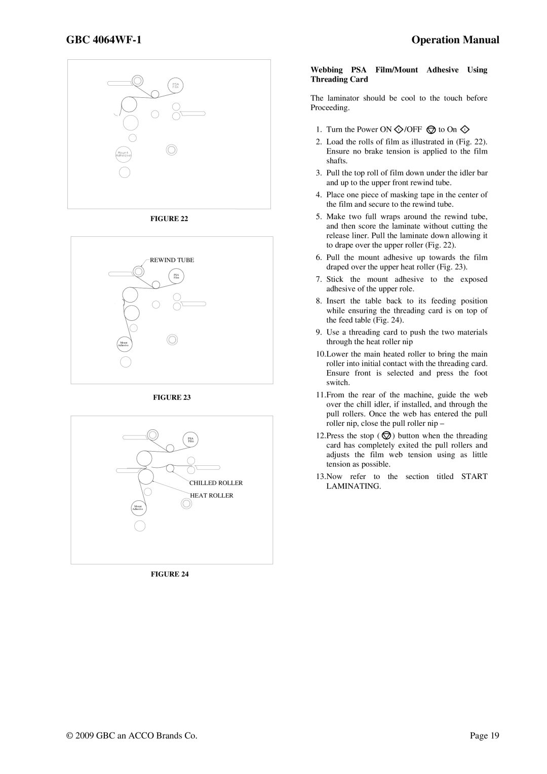 GBC 4064WF-1 operation manual Webbing PSA Film/Mount Adhesive Using Threading Card 