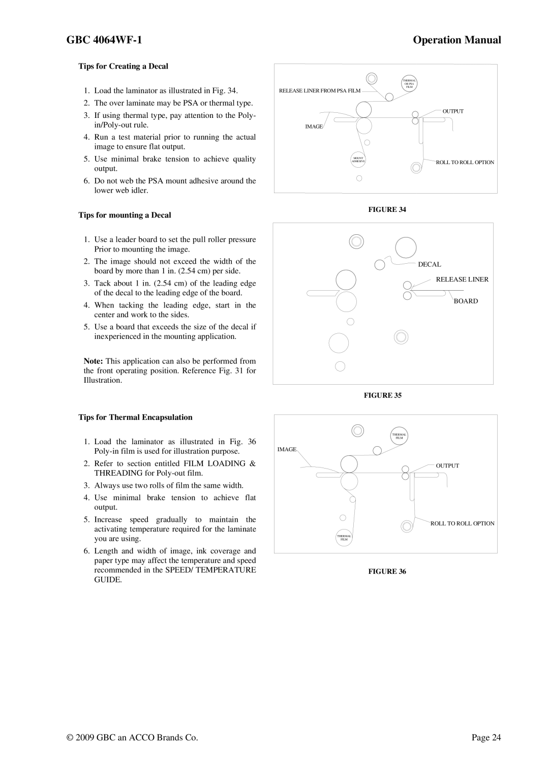 GBC 4064WF-1 operation manual Tips for Creating a Decal, Tips for mounting a Decal, Tips for Thermal Encapsulation 