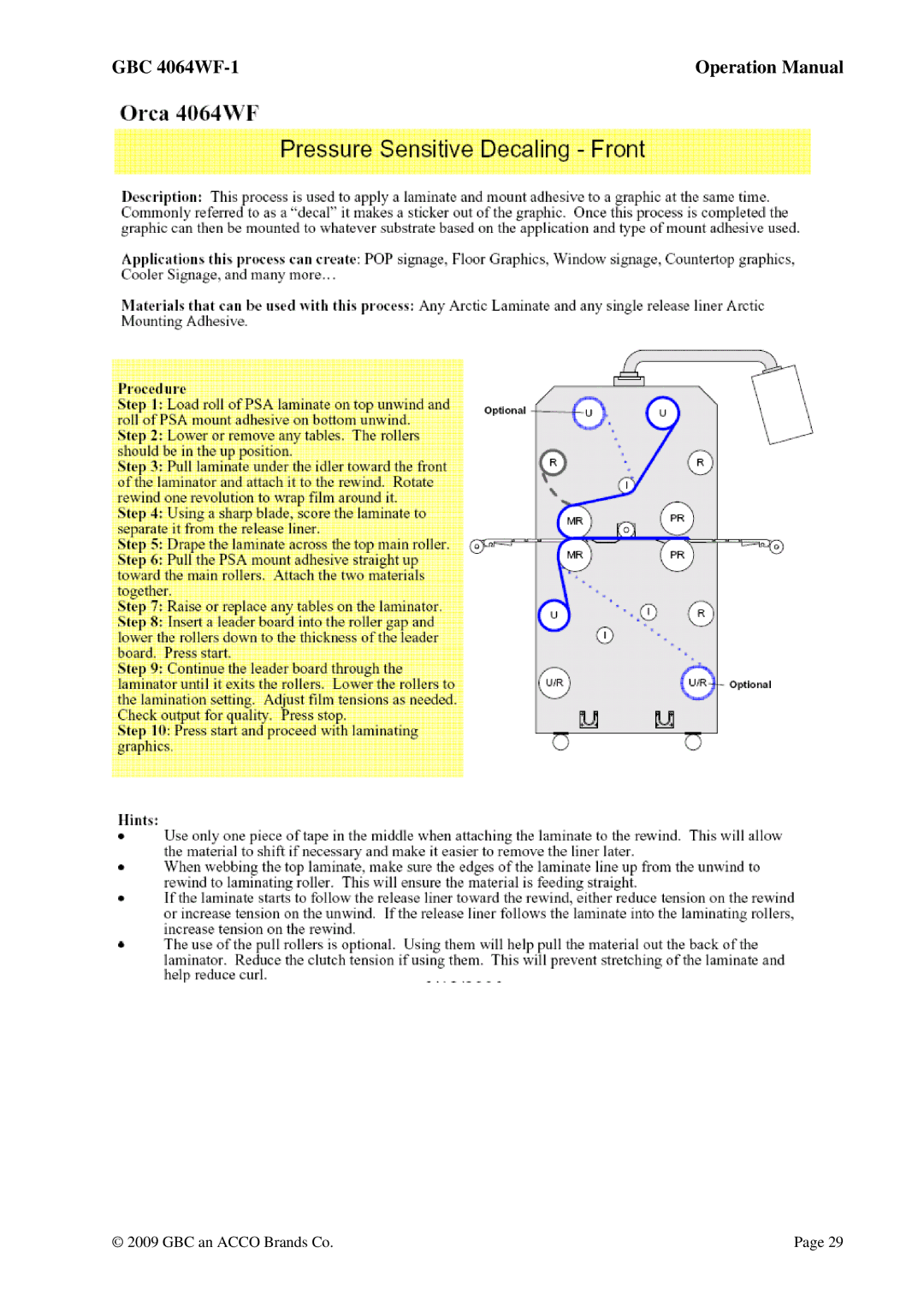 GBC operation manual GBC 4064WF-1 