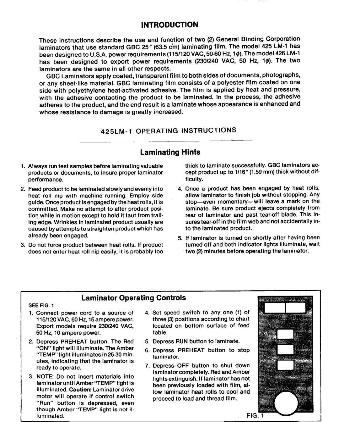 GBC 425LM-1, 426LM-1 manual 