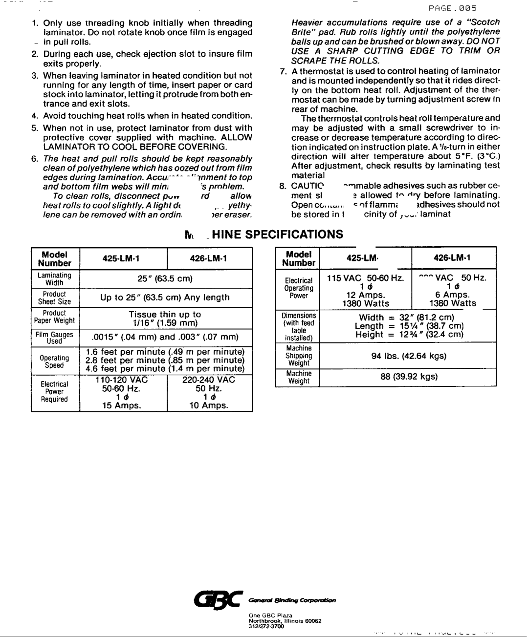 GBC 425LM-1, 426LM-1 manual 